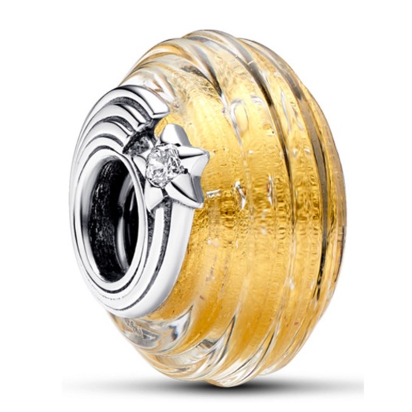 NWOT Shooting Star Grooved Murano Glass Charm Sterling Silver 925 - Picture 1 of 12